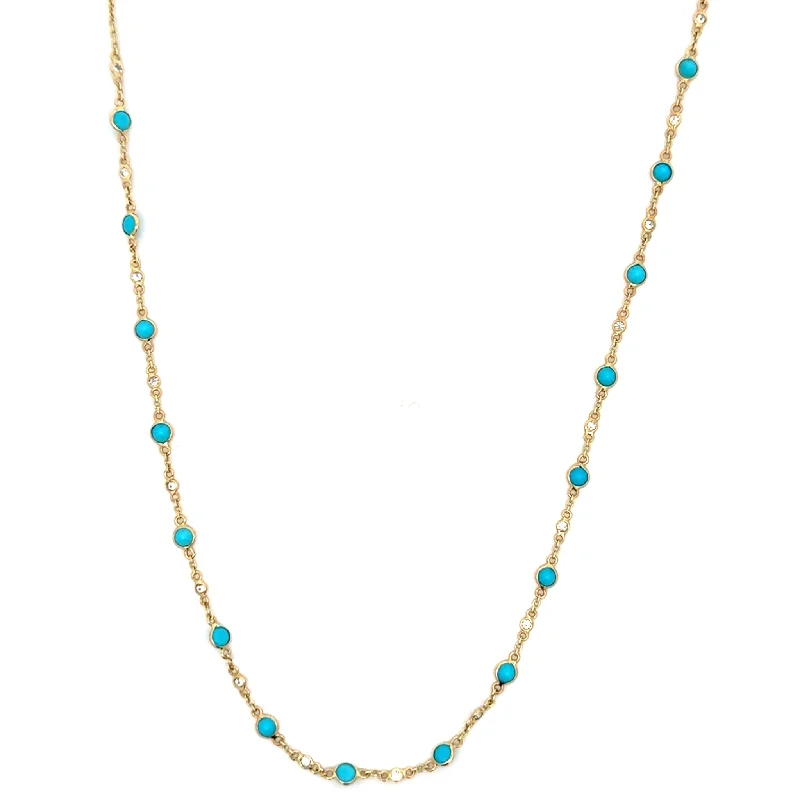 radiant love necklaces for women -Round Turquoise and Diamond Station Chain