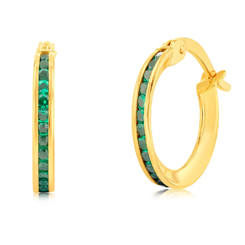 bridal stud earrings for women -9ct Yellow Gold Green Zirconia Slim Hoop Earrings