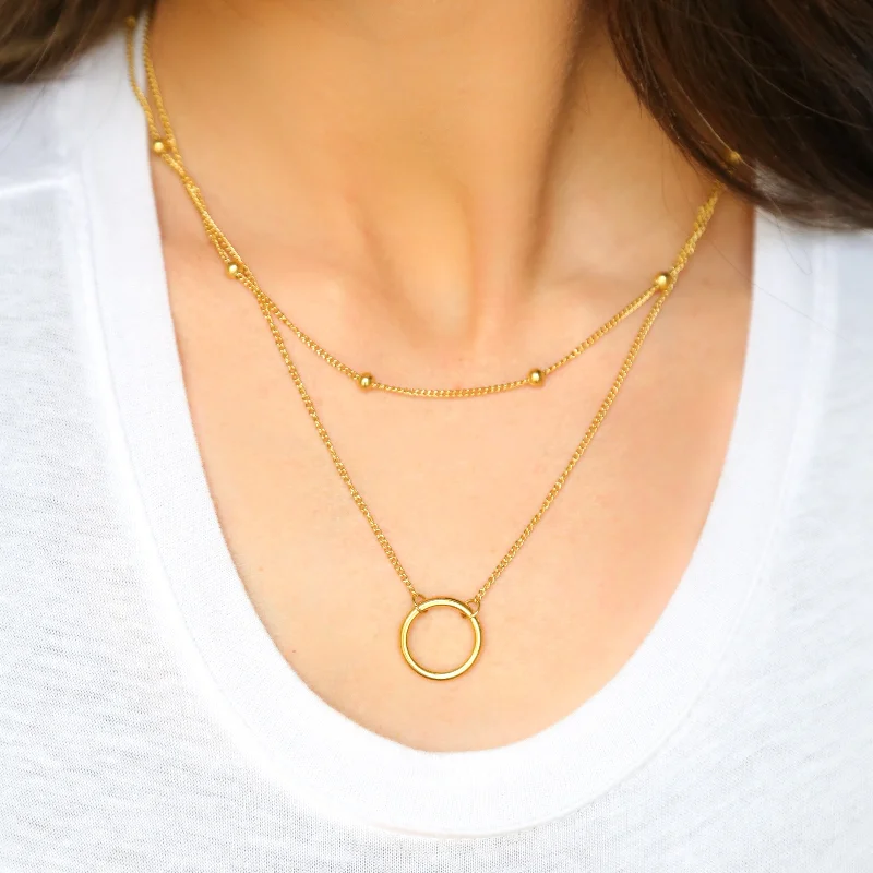 luxury necklaces for women -Dolores 14k Gold Plated Stainless Steel Circle and Chain necklace