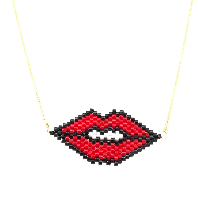 luxury bar necklaces for women -Seed Bead Lips Necklace