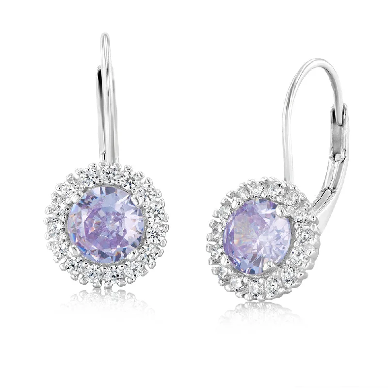 elegant gold hoop earrings for women -Sterling Silver Lavender And White Zirconia Halo Drop And Dangle Earrings