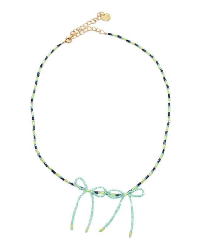 simple necklaces for women -Petite Bow Necklace / Mint