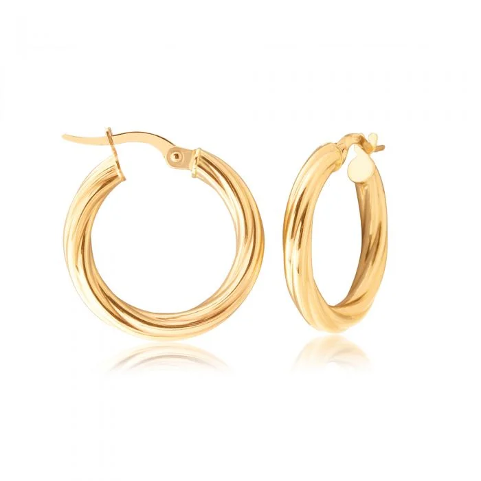 radiant gemstone dangle earrings for women -9ct Yellow Gold 15mm Twist Hoop Earrings