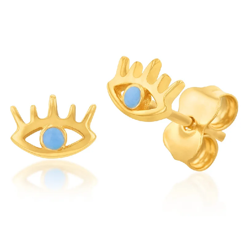 radiant gold stud earrings for women -9ct Yellow Gold Enamel Eye Stud Earrings