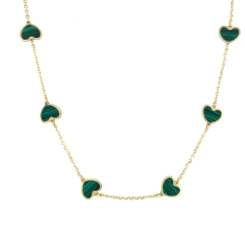 stylish pearl pendants for women -Mini Heart Station Necklace/Malachite