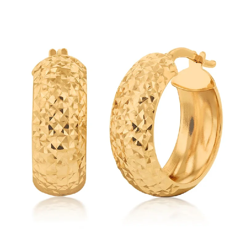 luxury diamond earrings for women -9ct Yellow Gold Textured Broad Hoop Earrings