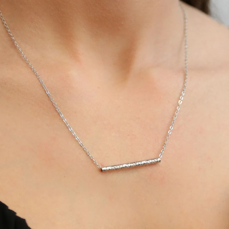 sparkling star-shaped pendant necklaces for women -EOS - Silver Dainty Chain with Silver Rod Necklace