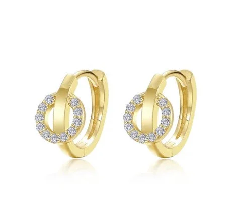 sparkling pearl earrings for women -Sterling Silver/Gold Plated Simulated Diamond Interlocking Huggie Hoop Earrings by Lafonn