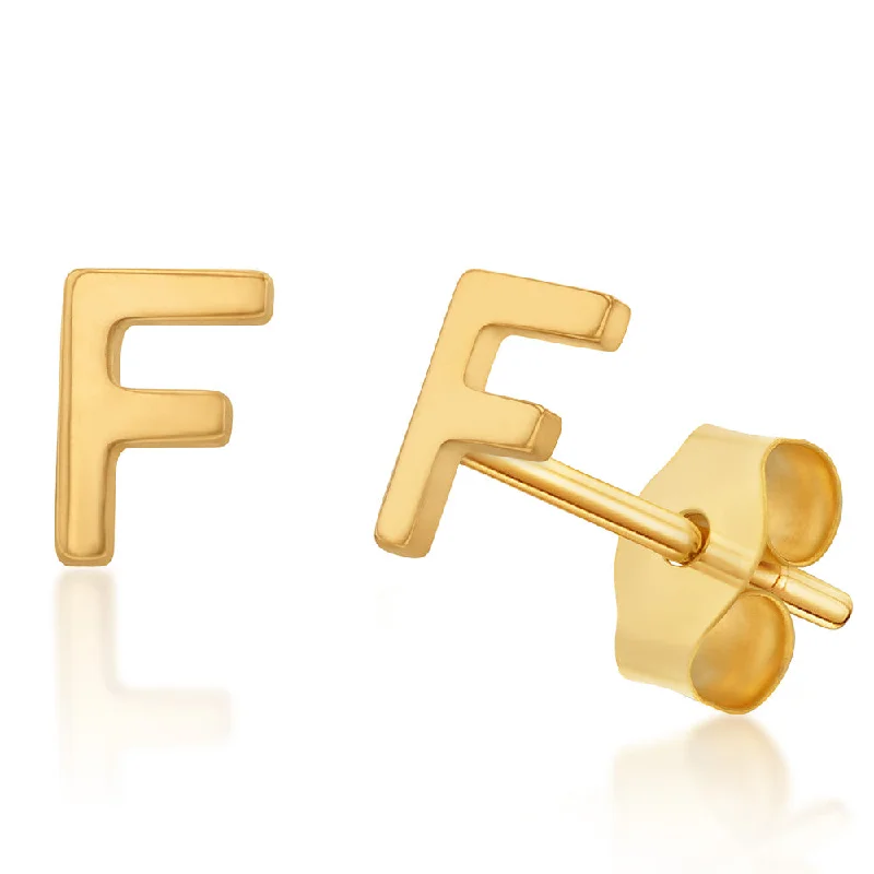 diamond drop earrings for women -9ct Yellow Gold Mini Initial "F" Stud Earrings