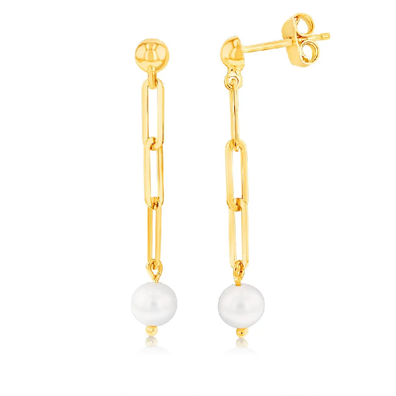 statement drop earrings for women -9ct Yellow Gold Silverfilled Pearl Links Drop Earrings