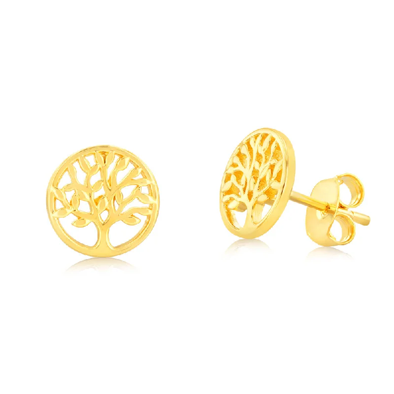 luxury hoop drop earrings for women -Sterling Silver Rose Gold Plated Tree Of Life Stud Earrings