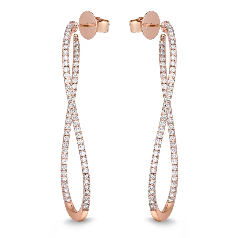 radiant gemstone hoop earrings for women -Memoire 18k Rose Gold Twist Diamond Hoop Earrings