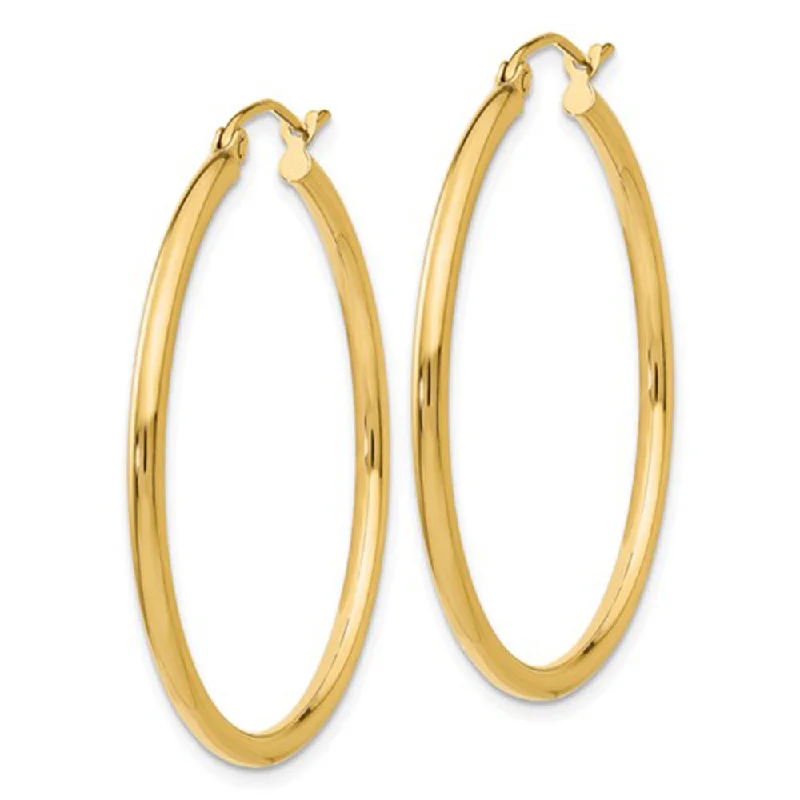 stylish pearl stud earrings for women -14k Yellow Gold 35mm Lightweight Tube Hoop Earrings