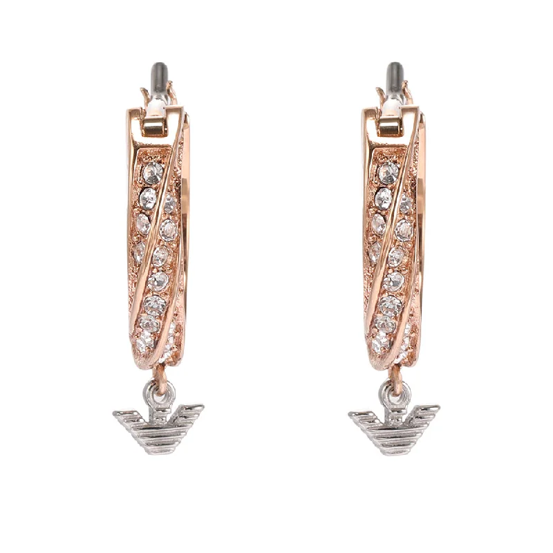 classic gemstone earrings for women -Emporio Armani Rose Gold Plated Stainless Steel Sentimental Logo Hoop Earrings