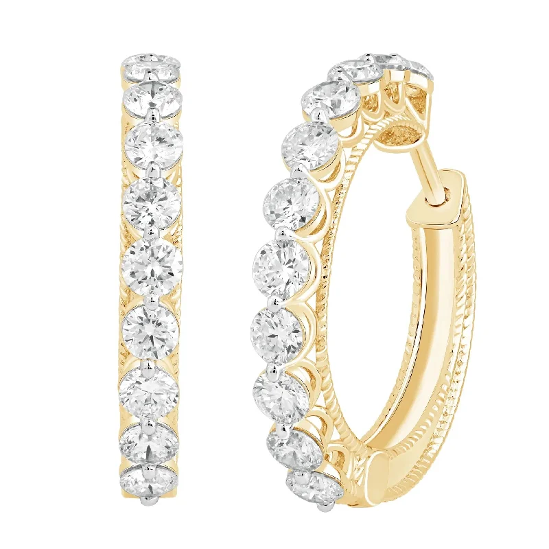 luxurious drop gemstone earrings for women -Yellow Gold Diamond Hoop Earrings