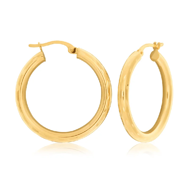 luxury hoop gemstone earrings for women -9ct Yellow Gold Diamond Cut 20mm Hoop Earrings