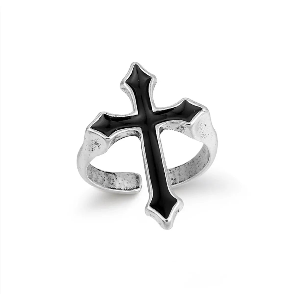 opal rings for women -Retro Punk Style Black Big Cross Ring Gothic Alloy Ring