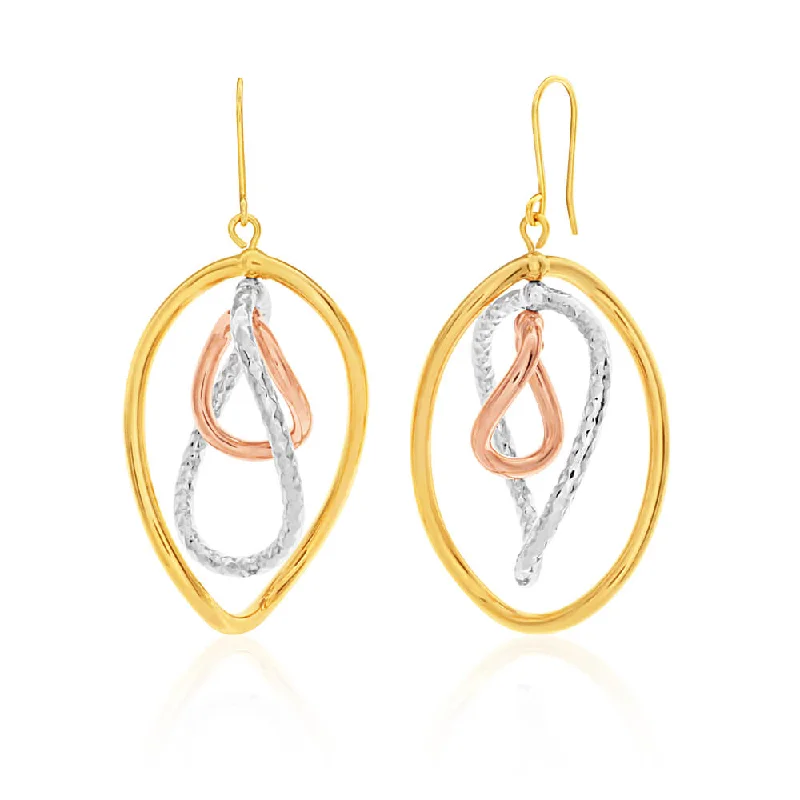 long earrings for women -9ct Yellow Gold Silver Filled Three Tone Triple Hoop Earrings