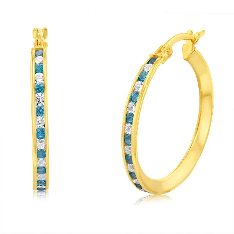 nature-inspired earrings for women -9ct Yellow Gold Silverfilled Blue Cubic Zirconia 20mm Hoop Earrings