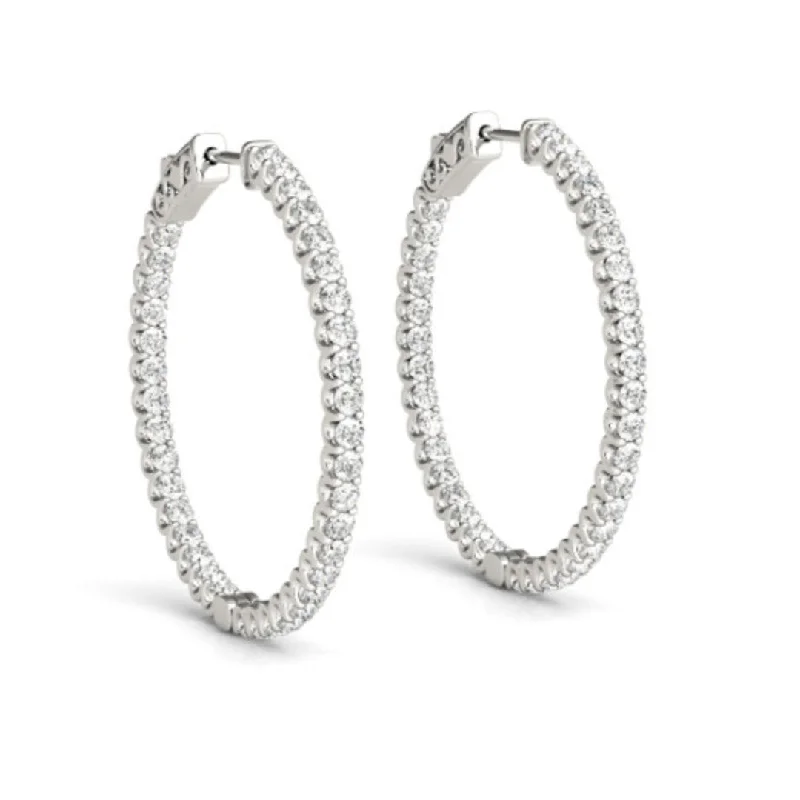 drop earrings for women -14k White Gold 32MM Classic Diamond Hoop Earrings 4.50 carats tw