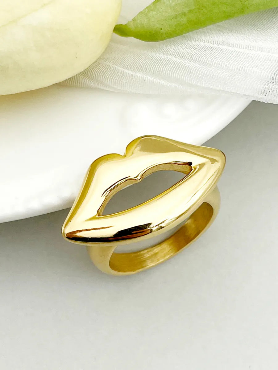 affordable gold wedding rings for women -Artistic Lips Stainless Steel Plating Gold Plated Rings