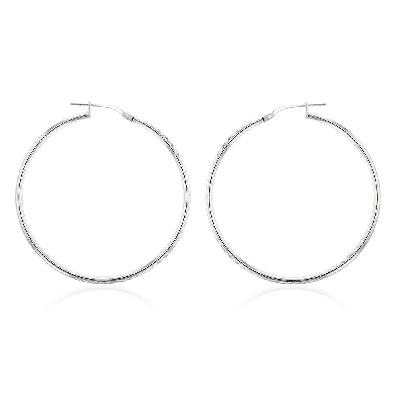 radiant gemstone hoop earrings for women -Sterling Silver Diamond Cut 40mm Hoop Earrings