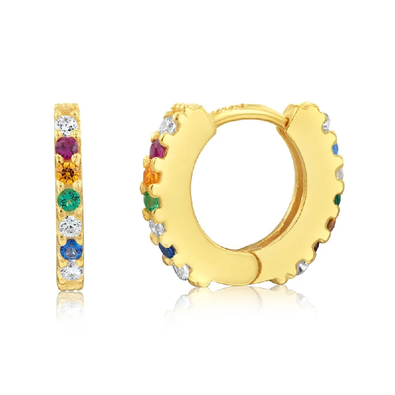 opal earrings for women -Sterling Silver Gold Plated Multicolour Hoop Earrings