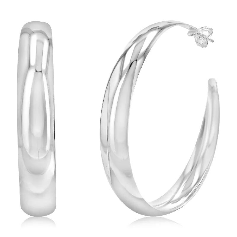 oversized earrings for women -Sterling Silver Plain Broad 3/4 Hoop Earrings