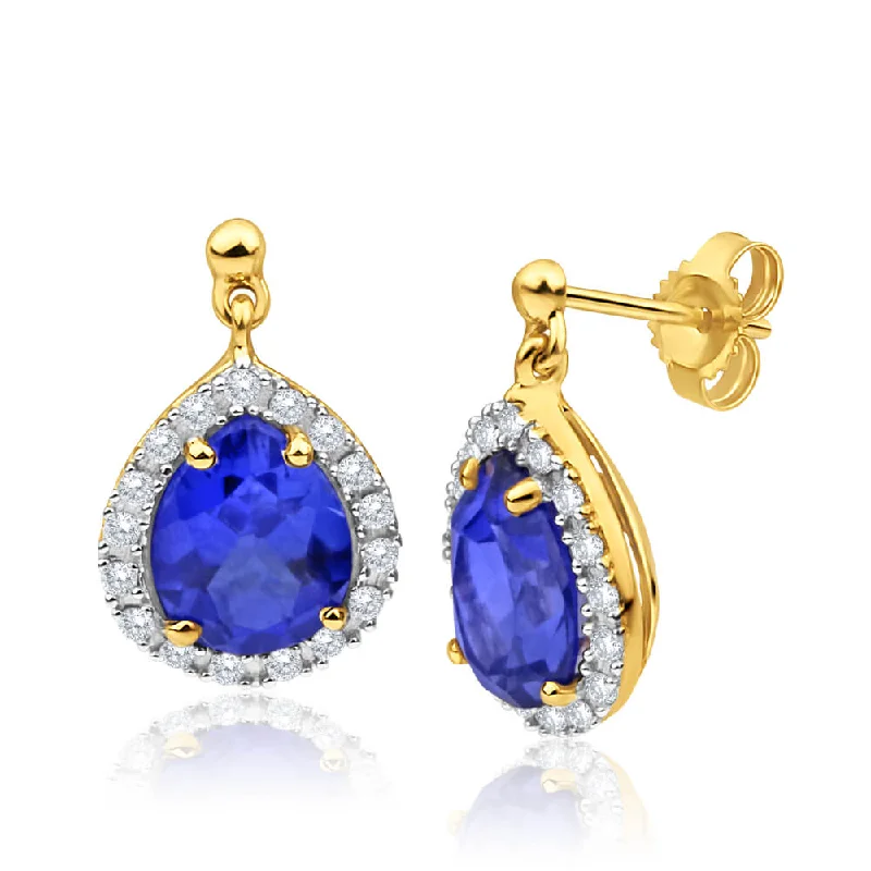 vintage stud drop earrings for women -9ct Yellow Gold Created Sapphire Cubic Zirconia Drop Earrings