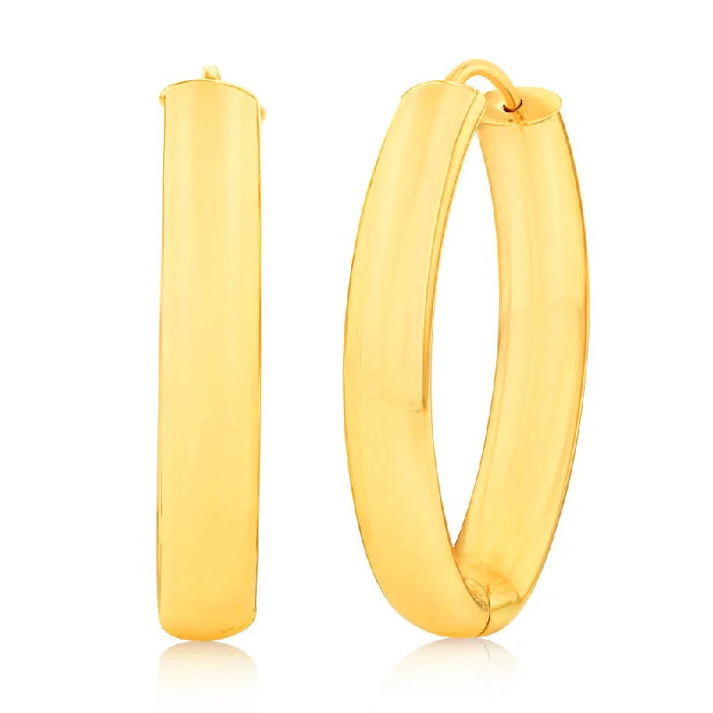 dainty hoop earrings for women -9ct Yellow Gold Diamond Cut Fancy Oval Hoop Earrings