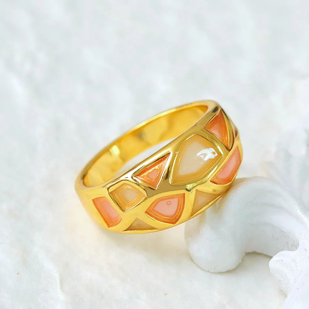 fashion rings for women -Copper 18K Gold Plated IG Style Y2K Plating Lattice Copper Wide Band Rings