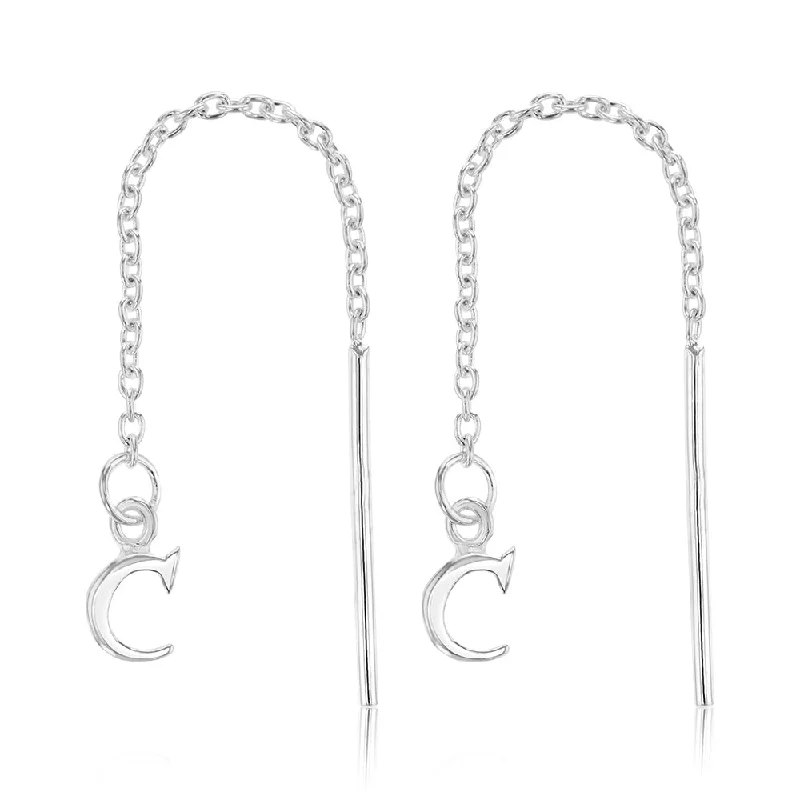 pearl dangle earrings for women -Sterling Silver Initial C Threader Drop Earrings