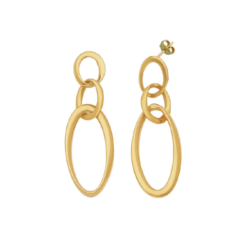 chic earrings with diamonds for women -18k Yellow Gold Triple Drop Link Earrings