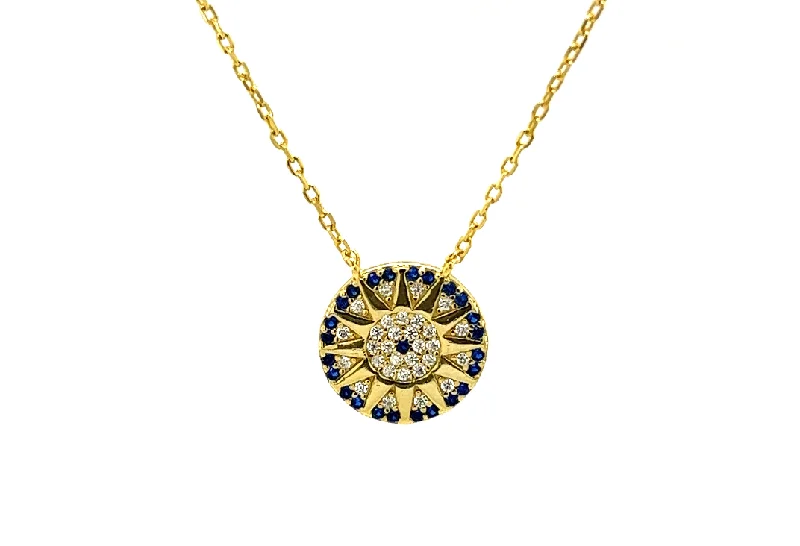 gemstone drop necklaces for women -"RA" Evil Eye Sapphire CZ Necklace