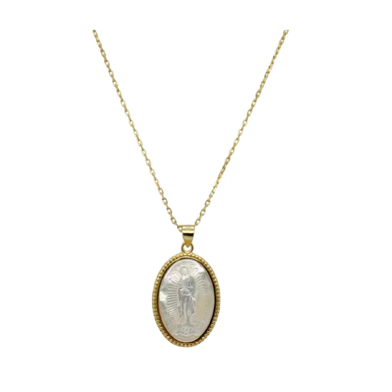 sparkling heart-shaped necklaces for women -"MELINA" Virgin Mary Oval MOP Necklace