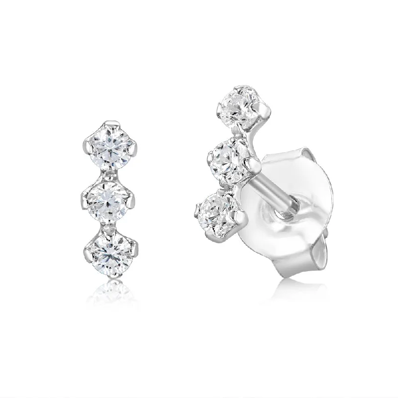 luxury hoop earrings for women -Sterling Silver Cubic Zirconia Triple Hexagon Stud Earrings