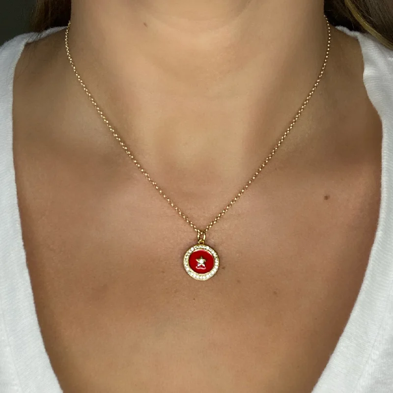 shell necklaces for women -Red Star Pave Charm Necklace