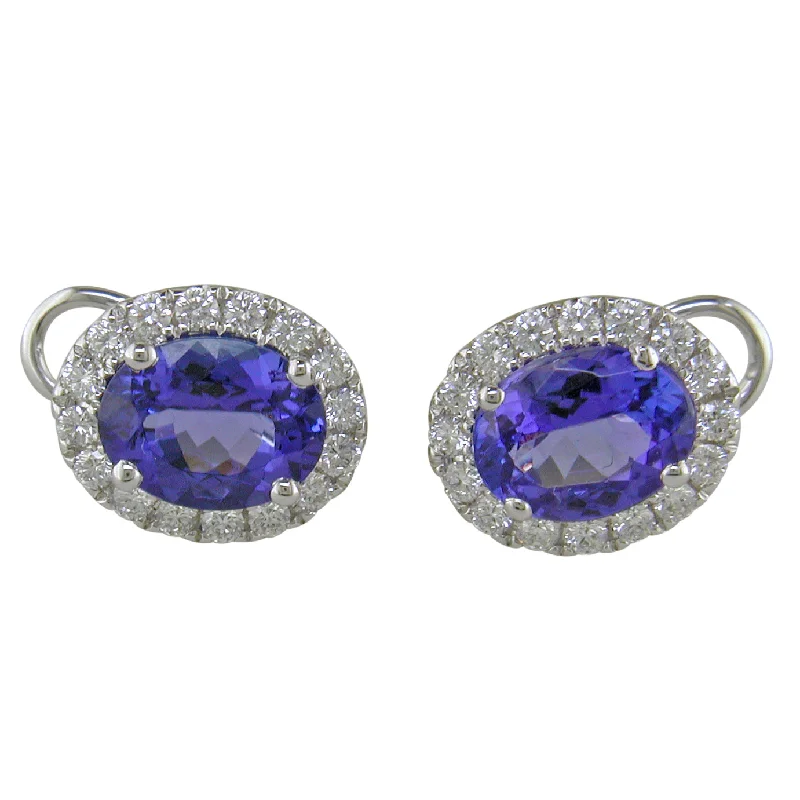 bridal earrings for women -18k White Gold Oval Tanzanite Diamond Studs