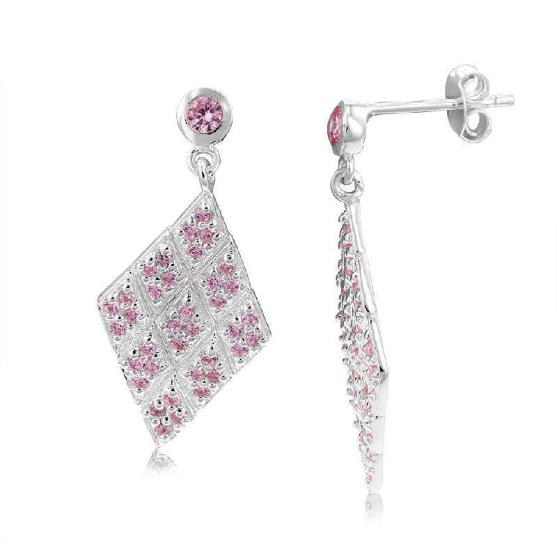 bold gemstone earrings for women -Sterling Silver Coloured Cubic Zirconia Rhombus Drop Earrings