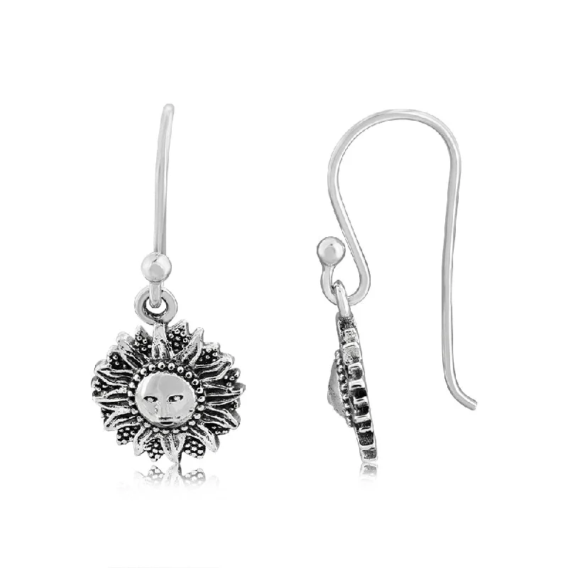 chic stud gemstone earrings for women -Stering Silver Sun Oxidised Drop Earrings