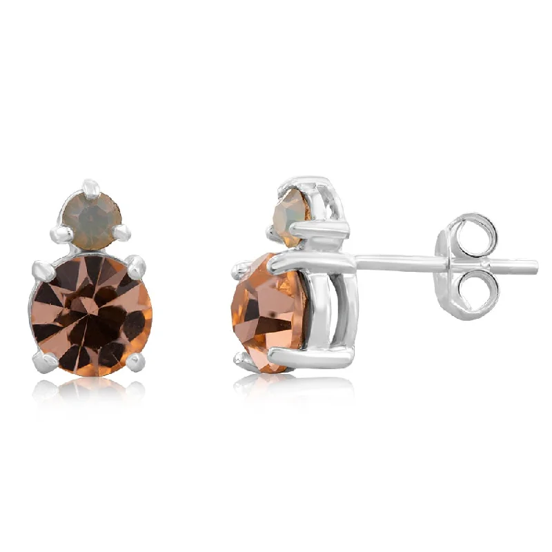 luxurious gemstone drop earrings for women -Sterling Silver Light Peach Stone And White Opal Glass Studs Earrings