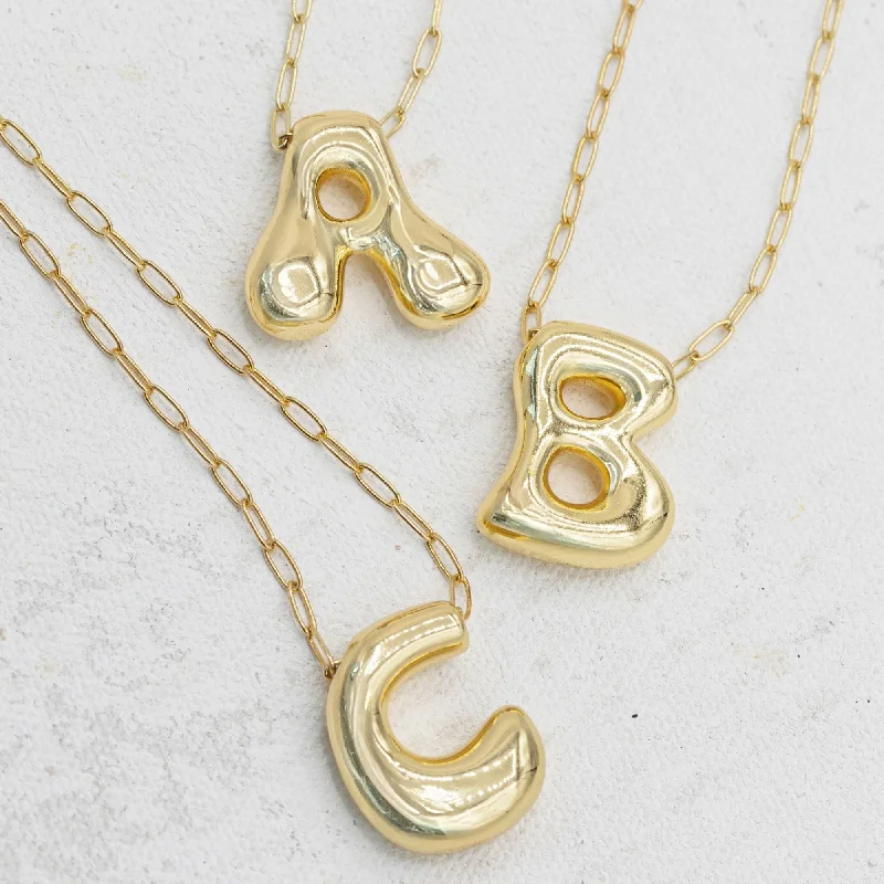 art deco necklaces for women -Gold Bubble Letter Necklace