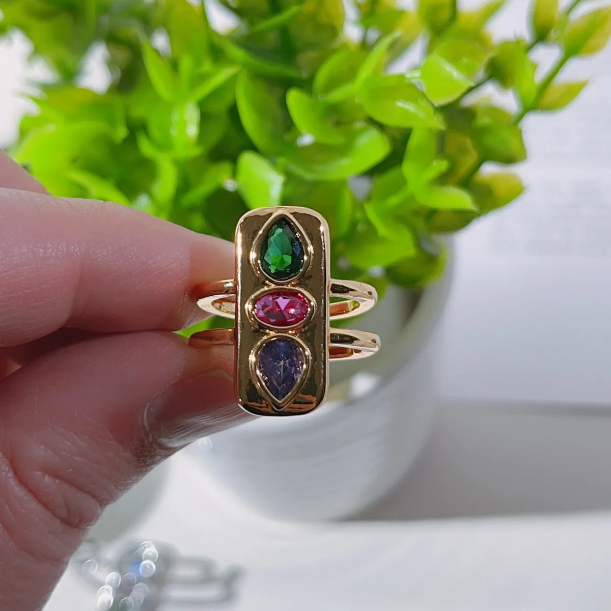 engagement rings with amethyst stones for women -Wholesale Sweet Water Droplets Rectangle Copper Irregular Plating Inlay Zircon Open Rings