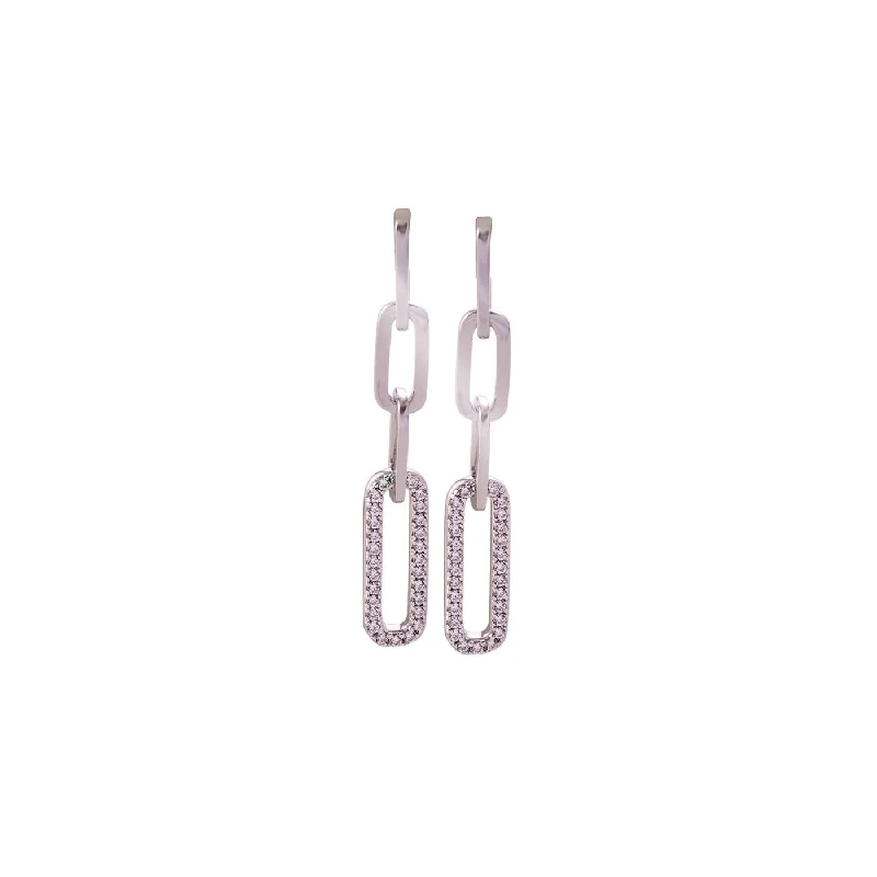 unique drop gemstone earrings for women -Paper Clip Collection Sterling Silver, Cubic Zirconia and White Gold Earrings