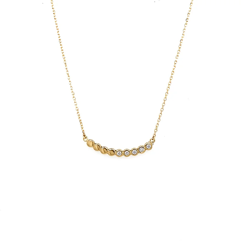 unique crystal bar necklaces for women -Short 14K Gold Bead Bar Necklace with Diamonds (N1146D)