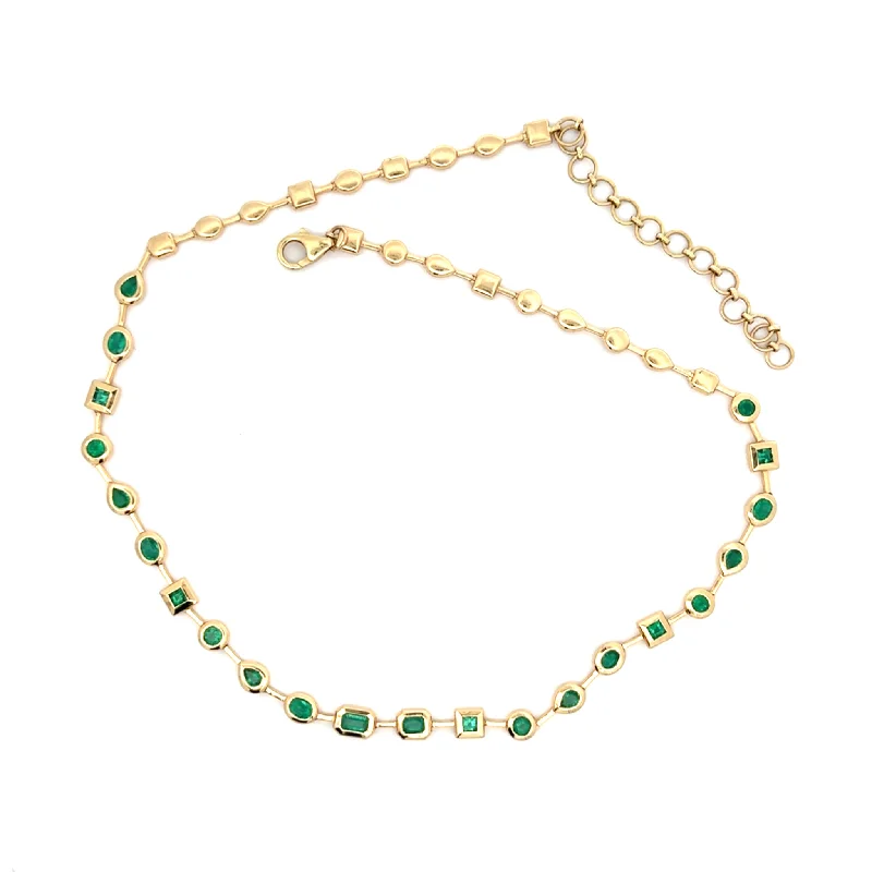 gemstone moon necklaces for women -Emerald Multi Shape Bezel Necklace