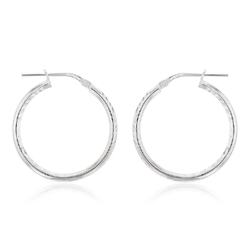 chic heart-shaped earrings for women -Sterling Silver Diamond Cut 20mm Hoop Earrings