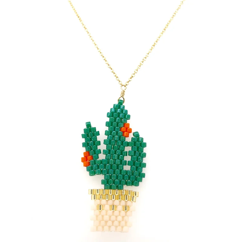 custom gemstone pendant necklaces for women -Seed Bead Cactus Necklace