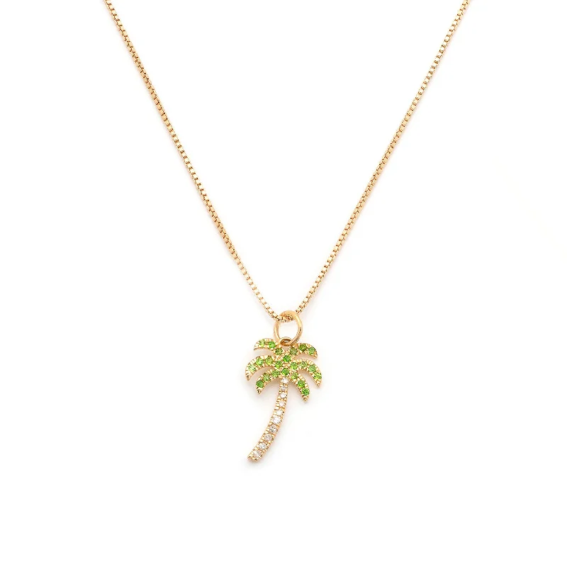 elegant gemstone pendant necklaces for women -Palm Tree Necklace  | Gold & CZ