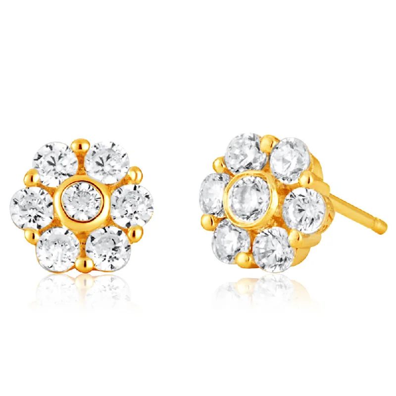 timeless diamond earrings for women -9ct Yellow Gold Flower Stud Earrings with Cubic Zirconias